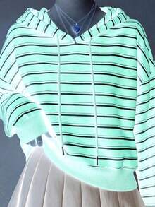 Lalippa Striped Digital Print Fashion Minimalist Drop Shoulder Hooded Long Sleeve Sweatshirt, Gift For Friends - Multicolor - View 3