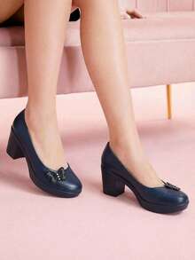 Thick Heel Shoes With Detail And Platform - 藍色 - 查看 3
