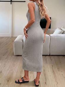 SHEIN LUNE Women's Textured Ribbed Fabric Mid-Length Bodycon Dress - Apricot - View 3