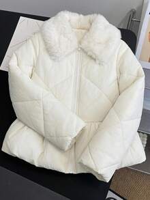 FRIFUL Women's Winter Fashion Versatile Warm Coat - White - View 10