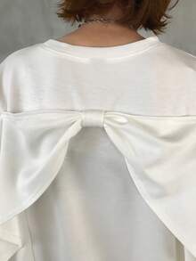 FRIFUL Kaos Wanita Warna Polos Lengan Panjang dengan Dekorasi Pita di Belakang untuk Musim Gugur, Brunch, Serba Putih, Romantis dan Lucu - Putih - View 6