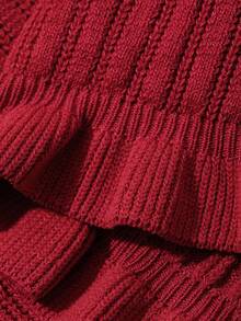Dazy Plus V-Neck Tie-Front Fitted Sexy Red New Year Christmas Long Sleeve Cardigan Sweater, Spring/Autumn - Red - View 3