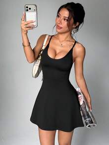 Dewbera Dewbera 女款純色掛脖運動性感簡約洋裝 夜店狂歡黑色夏季 - 黑色 - 查看 6