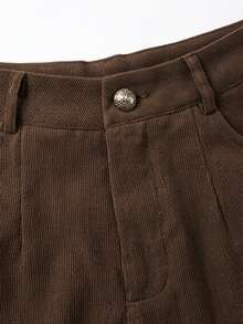GlowEve Women's Casual Retro Corduroy Shorts - Coffee Brown - View 5