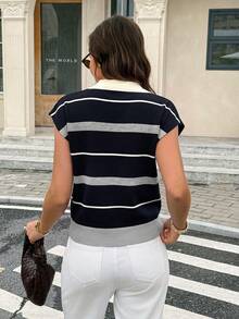 Serisse Casual Commute Colorblock Striped Knit Top - Black - View 2