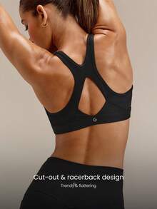 GLOWMODE GlossFit Shimmer Mesh Paneled High Neck Sports Bra With Cutout Racerback & Removable Cups Yoga Pilates Studio Summer Wear - Black - View 2