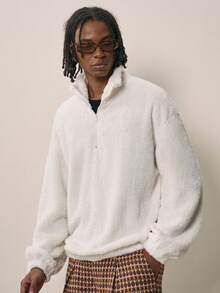 Sonviro Men's Solid Color Plush Half-Zip Casual Quarter Zip Fleece Sweatshirt For Autumn/Winter - White - View 5