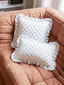 1pc Pink Polka Dot Print Lace Pillowcase/Cushion Cover, 100% Polyester Fabric, Soft And Breathable, No Pillow Insert Included, Suitable For Casual Home Decor, Indoor Sofa, Bedroom, Dorm, Bedding. Machine Washable, Suitable For All Seasons. - Multicolor - View 7