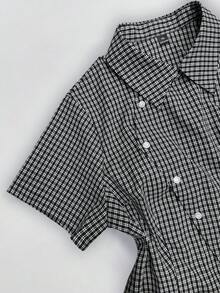 Sunspun Plus Size Spring/Summer Asymmetrical Collar Short Sleeve Plaid Shirt - Multicolor - View 4
