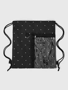 ROMWE Anime Kawaii Printed Lace Edge Transparent Zipper Pocket Large Capacity Multi-Functional White Drawstring Backpack, Cute Animation Style, Suitable For School - Black 1 - View 2