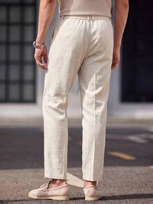 HIMLAND Men's Woven Fitted Casual Long Mid-Waist Straight Leg Dress Pants, Suitable For Spring And Summer - Apricot - View 2