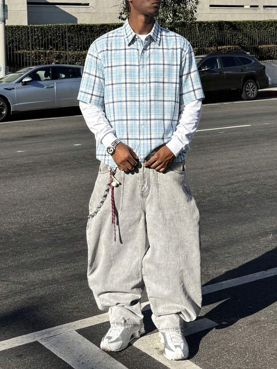 STEELVANCE 男士休閒格子拼接襯衫,春/秋季 - 彩色 - 查看 1