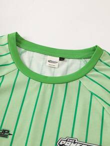 THE POWERPUFF GIRLS X SHEIN Men's Striped Cartoon Pattern Printed Crew Neck Short Sleeve T-Shirt - Green - View 4