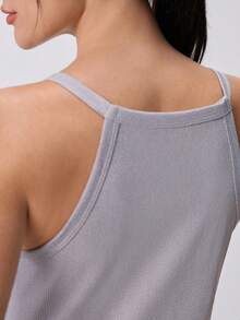 Loungeista Women's Grey Ribbed Sleeveless Racerback Tank Top, Fitted Soft Spring/Summer Casual Everyday Wear - Grey - View 3