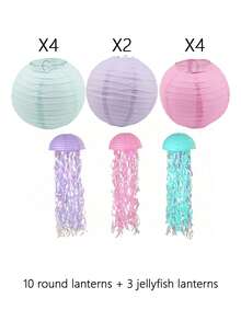 3Pcs Gradient Blue Jellyfish Paper Lanterns, Hanging Ocean Mermaid Themed Decor, Colorful Streamer Ornament For Birthday Wedding Baptism Wall Home Party Decoration - Multicolor - View 11