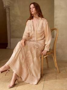 MOTF PREMIUM WOMEN'S TEXTURED SLIM FIT LONG SKIRT, AUTUMN/WINTER - Champagne - View 4