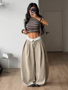 Coolane 女款夏季復古休閒嬉皮街頭風寬鬆軍綠色長褲 - 彩色 - 查看 9