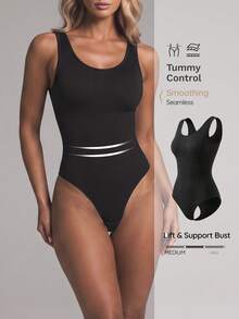 Nuvra 1pc Hook-And-Eye Closure Bodysuit Shapewear - Black - View 1