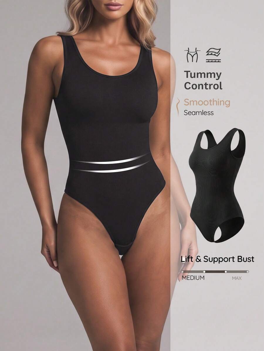 Nuvra 1pc Hook-And-Eye Closure Bodysuit Shapewear - Black - View 1
