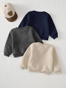 Cozy Pixies Baby Boy Decorative Patch Crew Neck Long Sleeve Pullover Autumn Winter Sweatshirt 3pcs -Piece Set, Versatile And Comfortable - Multicolor - View 2