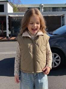 Hapijoa Young Girl Fashion Versatile Zipper Cotton Padded Vest Jacket Fall - Army Green - View 7
