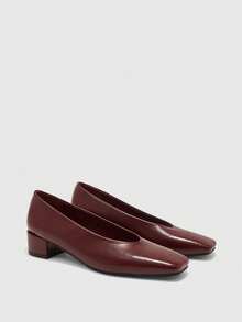 CUCCOO BIZCHIC Women's Spring/Summer New Vintage Burgundy Square Toe Low Vamp Daily Commute Versatile Mid-Heel Pumps - Jujube - View 6