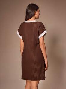 Lazeform Women's Casual Knit Textured Jacquard Nightgown - Coffee Brown - View 2