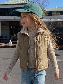 Hapijoa Young Girl Fashion Versatile Zipper Cotton Padded Vest Jacket Fall - Army Green - View 4