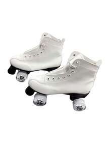 Pair Of Sports Inline Skates, Laced Four-Wheel Pu High-Top Sports Shoes, Suitable For Indoor And Outdoor. - White - View 15