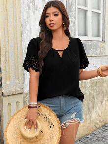 Breezaya Plus Size Women Solid Color Casual Elegant Versatile Daily Wear Shirt Formal Brunch Black Summer - Black - View 5