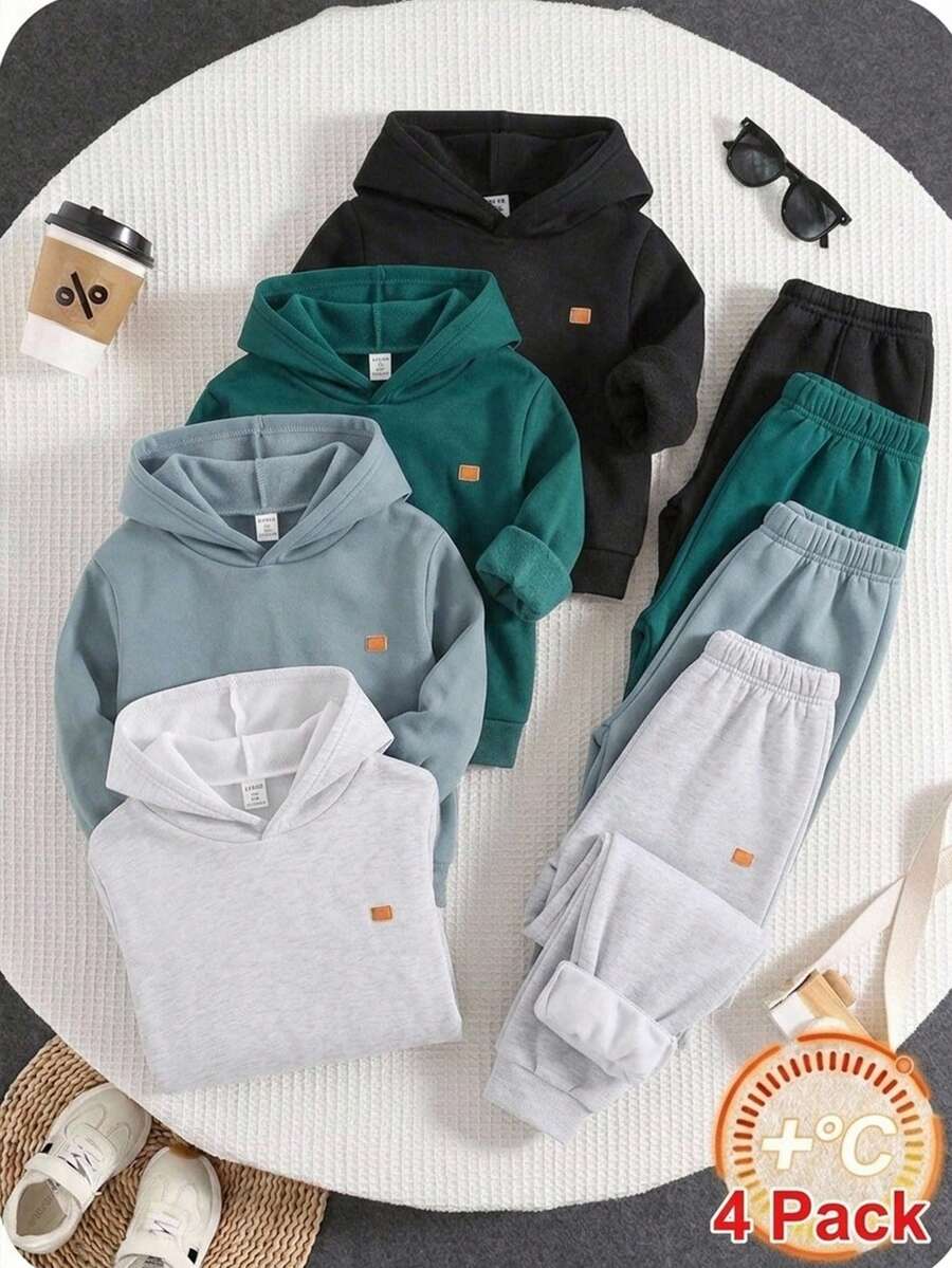 SHEIN Kids 4pcs Pieces Young Boys Casual Cute Versatile Simple Print Solid Color Jogger Pants Elastic Waist Sweatpants All-Match Multi-Pack