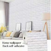 5 Rolls Foam Wall Sticker With Brick Pattern Design, Peel-And-Stick Wallpaper, Suitable For Living Room, Bathroom, Kitchen, Bedroom Home Decoration, Bathroom Wall Sticker, Kitchen Decor, Easy-To-Install Tiles. - multicolor - View 8