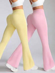 Velisys Velisys Solid Color High Waist Flare Leg Sweatpants - Multicolor - View 4