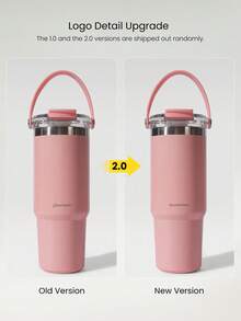 GLOWMODE 30 盎司 Easy Sipper 不锈钢双层隔热防刮翻盖吸管便携式手柄饮料杯健身房工作室旅行徒步旅行办公室户外活动日常休闲 - 粉色 - 查看 8