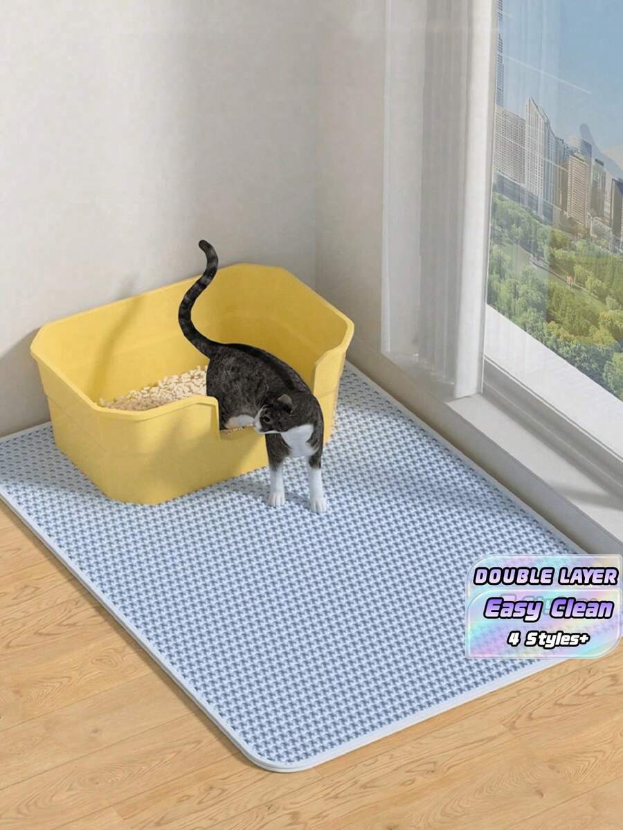 1pc Eva Double Layer Integrated Single Opening Washable Cat Litter Catching Mat For Indoor Cats Pet Supplies - Blue - View 1