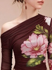 Arave 性感透視修身百搭優雅女款上衣 - 酒紅色 - 查看 7