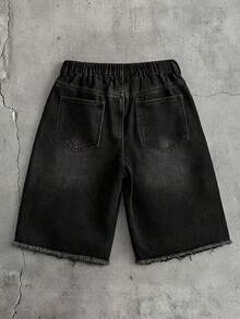 FRESIVO Men's Rhinestone & Bubble Wash Black Grey Loose Fit Mid-Length Pants - Black - View 4