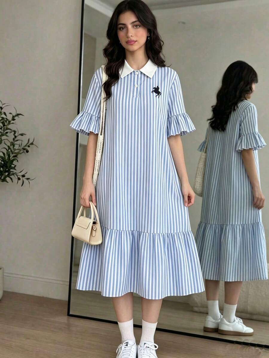 Abaya Jalabiya 傳統阿拉伯服飾,青少年女孩洋裝襯衫裙,舒適時尚,適合學校與外出穿著 - 藍色 - 查看 1