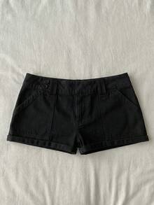 Attitoon Women's Casual Retro Ultra Low-Waist Cargo Mini Shorts, Suitable For Y2K - Black - View 4