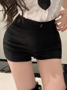 Dazy Tall Women's Fitted Elegant Basic Casual Shorts Going Out Night Black Summer - Black - View 11