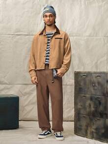 Men's Contrast Color Long Sleeve Single-Breasted Casual Jacket - Khaki - View 12