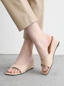 CUCCOO BIZCHIC Square Toe Wedge Heel Women's Casual Vacation Fashion Slide Sandals Outdoor Wear Open Toe Versatile Premium Look Sandals - Pink - View 1