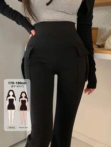 Dazy Tall Celana Panjang Wanita Slim Fit Elegan dengan Dekorasi Saku untuk Musim Gugur - Hitam - View 1