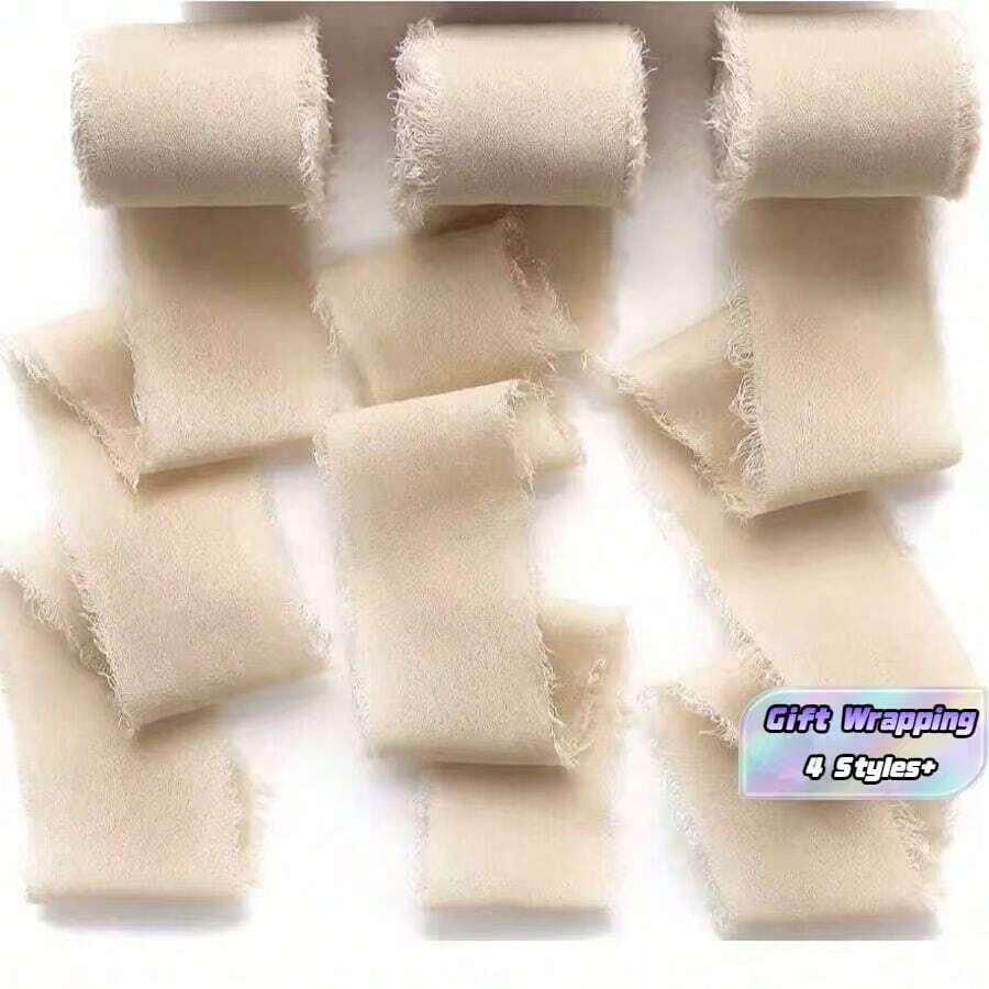 香檳色雪紡緞帶 1.57" X 16.4 碼,柔軟流蘇布料,適用於禮物包裝、婚禮裝飾、花束與 DIY 手作,適用於新娘花束與婚禮邀請函,禮物包裝緞帶|節日緞帶|柔軟質感緞帶 - 米色 - 查看 1