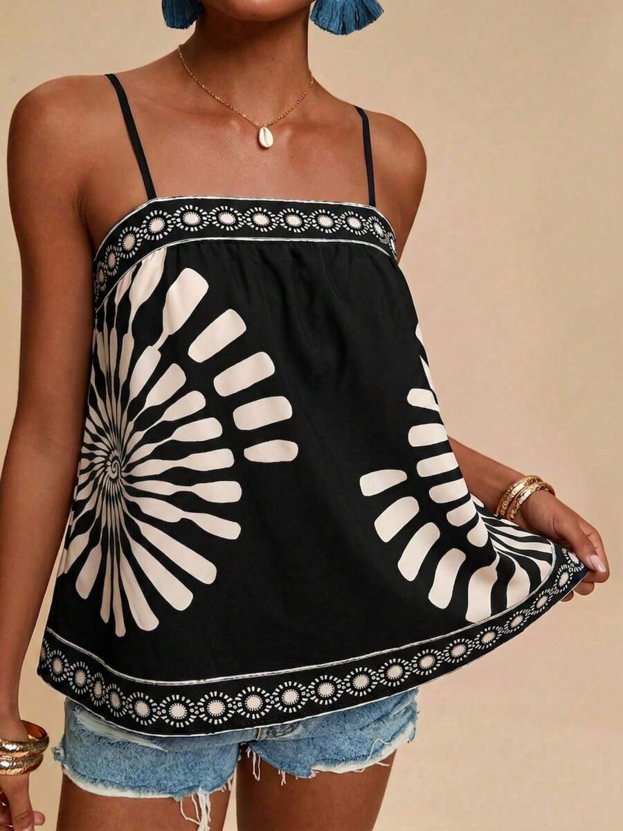Travachic 女款度假休閒拼色印花細肩帶背心 - 彩色 - 查看 1