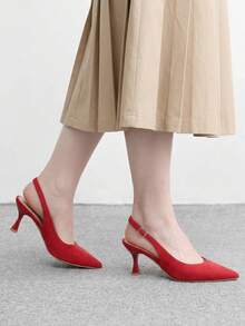 CUCCOO BIZCHIC Women's Red Pointed Suede Simple Commuter Fashion Wear Stiletto Back Strap High Heel Shoes - Red suede - View 6