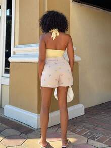 Alexandranx Women's Summer Casual Floral Embroidery Shorts - Apricot - View 2
