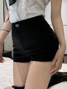 Dazy Tall Women's Fitted Elegant Basic Casual Shorts Going Out Night Black Summer - Black - View 7