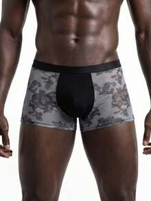 Rest Era Men's Boxer Briefs Snake Floral Sheer Mesh Sexy See-Through Underwear 1pc - Grey - View 1