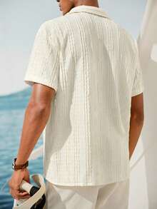 VENTUSAIL Men's Solid Color Short Sleeve Single-Breasted Casual Pocket Shirt - Beige - View 2